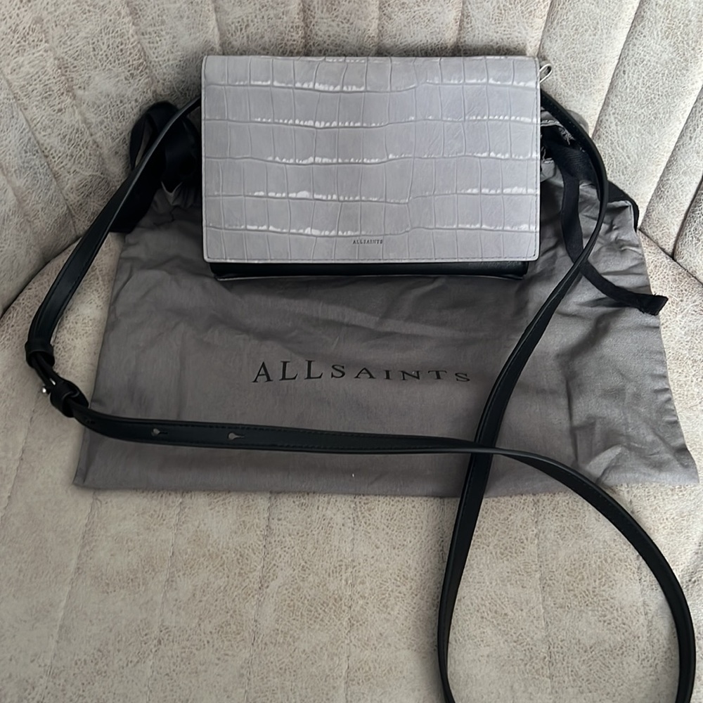 Allsaints Fetch Suede Leather Bag, grey